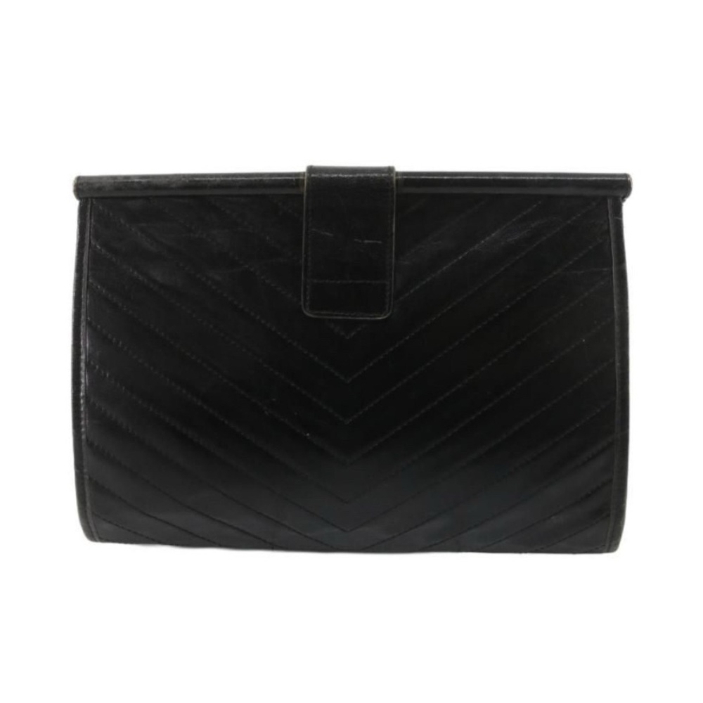 YSL Black Chevron Leather Clutch - Picture 2 of 5